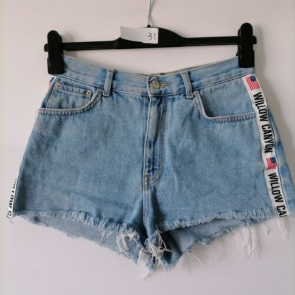Pull & Bear Womens Blue High Rise Cut Off Distressed Denim Short Size 36 - Picture 1 of 5